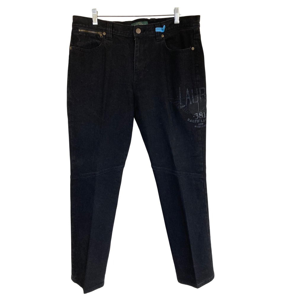 Lauren Jeans Co Ralph Lauren Black Moto Graphic Straight Leg Pants Womens 14